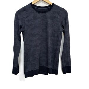 Lululemon Swiftly Breathe Top Vented Camo Black /Asphalt‎ Grey Women’s Sz 6